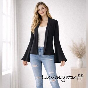 🖤🌹🖤 Cute Calvin Klein Black Open Front Sweater Cardigan with 3/4 Bell Sleeve